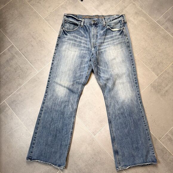 Vintage American Eagle Jeans Men 36x32 Boot Cut Jeans Light Distressed Paint Y2K - Picture 10 of 13